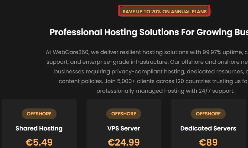 Webcare360 20% off plan offer